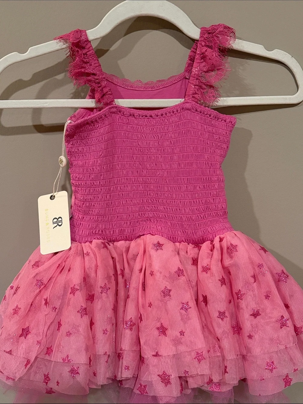 Girls Pink Star Tulle Dance Costume Dress